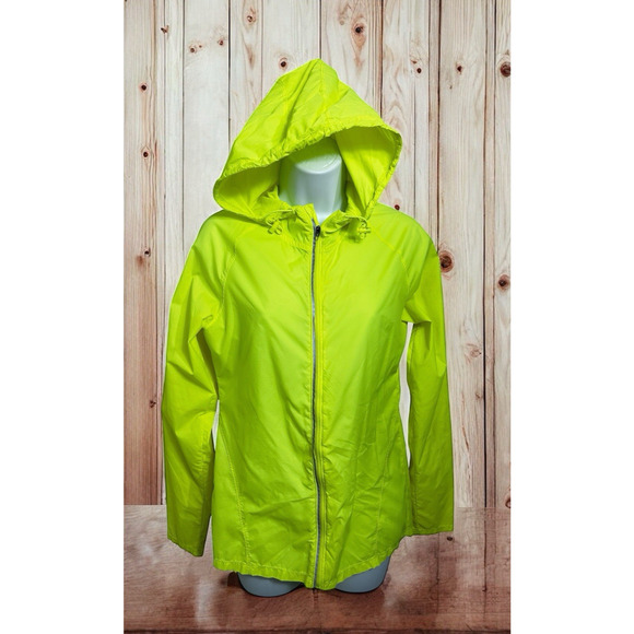 Champion Neon Yellow Windbreaker Jacket Sz XS Hooded Lightweight Full Zip Pocket - Picture 1 of 6